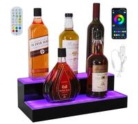 ClarityCraze Espositore per bottiglie di liquori illuminato a LED, 2 ripiani, 40,6 cm, con telecomando e controllo tramite app, per casa, bar, feste, whisky, vino, caffè, sciroppo, bottiglia d'acqua