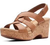 Clarks Giselle Beach Wedge Sandal, Tan Leather, 9 Wide