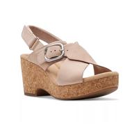 Clarks Giselle Dove, Sandali con Zeppa Donna, Nubuck Sabbia, 37 EU Larga