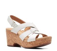 Clarks Giselle Sandali da donna da spiaggia in pelle scamosciata, con zeppa, Pelle bianca, 8 Wide