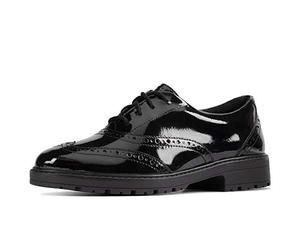 Clarks LoxhamBrogueY Childrens Black Pat, 3.5