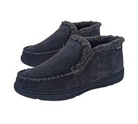 Clarks Mens Suede Leather Sherpa Lined Ankle Bootie Slipper JMH1952 - Removable Padded Insole - Indoor Outdoor House Slippers For Men (12 M US, Grey)
