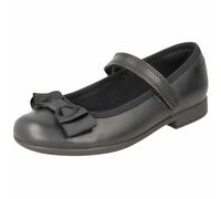 Clarks Ragazze Gancio & Ciclo Nero Leather Scarpe Con Fiocco Scala Tip Tap