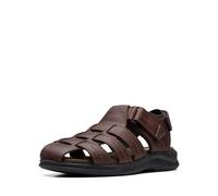 Clarks Sandalo piatto Walkford Fish da uomo, Pelle martellata marrone., 45 EU