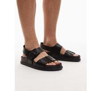 Clarks Torford Strap, Sandali Bassi Uomo, Black Leather, 47 EU