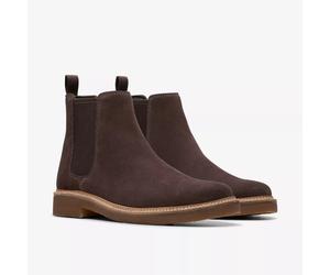 Clarks Uomo Clarkdale Facile Marrone Scuro Camoscio Chelsea Stivali Cuscino UK