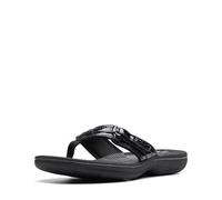 Clarks Women's Breeze Sea Flip Flop, black synthetic patent, 9 B(M) US