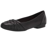 Clarks Women's Sara Clover Ballet Flat, Black Leather, 7 Wide