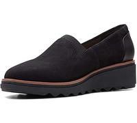 Clarks Women's Sharon Dolly Loafer, Black Suede w/Dark Tan Welt, 40 EU
