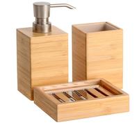 Clasin Home Set di accessori da bagno in bambù, 3 pezzi in legno, dispenser di sapone, portaspazzolino, portasapone, dispenser per sapone da cucina, set per la decorazione della casa, regalo di
