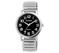 Clasixx Orologio classico da uomo, nero, argento, analogico, in metallo, elastico, flessibile, al quarzo, Nero , Bracciale