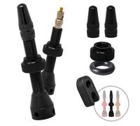 CLASK Kit 2 valvole Tubeless MTB 40 mm anti-intasamento con lega leggera e resistente + nuclei valvola fine + Chiave estrazione obus presta (tappo, dadi e guarnizioni inclusi) (nero)