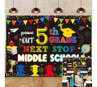 Class of 2025 - Fondale per laureati di 5° grado, Next Stop, per scuola elementare, quinta elementare, decorazioni per feste di laurea (240 x 180 cm)