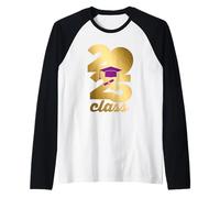 Class of 2025 Golden Graduation Purple Cap Diploma Grad Maglia con Maniche Raglan