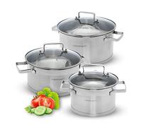 Classbach C-KTS 4015, Set di pentole in acciaio inox per tutti i piani cottura, induzione, a gas, piano cottura in vetroceramica, forno elettrico, lavabile in lavastoviglie, set di pentole a induzione