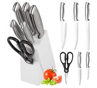 classbach® Ceppo di coltelli - set da 7 pezzi con forbici, lame in acciaio inox, 5 coltelli affilati + forbici, C-MBS 4018, bianco
