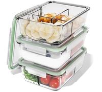 Classbach® Scatole Meal Prep in vetro 3 scomparti | Contenitori vetro adatti a lavastoviglie, microonde e forno | 3x 1000 ml | C-FHDM 4021 G
