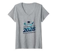 Classe del 2028: Questo è Solo l'inizio Maglietta con Collo a V, Donna, Grigio Melange, M