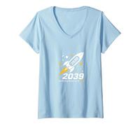 Classe del 2039 - Ho Appena iniziato Il Mio Viaggio Razzo Spaziale Maglietta con Collo a V, Donna, Celeste, L