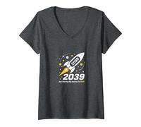 Classe del 2039 - Ho Appena iniziato Il Mio Viaggio Razzo Spaziale Maglietta con Collo a V, Donna, Grigio Scuro, L