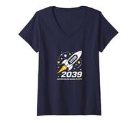 Classe del 2039 - Ho Appena iniziato Il Mio Viaggio Razzo Spaziale Maglietta con Collo a V, Donna, Navy, L