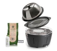 Classe Italy | Barbecue senza Fumo a Carbonella con Coperchio e Griglia in Ghisa. Da Balcone, Portatile. Include Batteria Ricaricabile, Carbone e Gel per accensione. PRO Nero Antracite