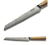 CLASSE ITALY Coltello Pane cm 20 in Acciaio Giapponese AUS 10 a 67 strati, Affilato a mano, Manico in Olivo, Panno pulizia incluso