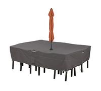 Classic Accessories Ravenna, set di copertura impermeabile per tavolo e sedie da patio rettangolare/ovale da 274 cm, con foro per ombrellone, 274 x 203 x 58 cm, grigio talpa scuro