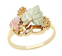 Classic Black Hills - Anello da cocktail con foglia d'oro, uva e vite, giallo 10 carati, verde e oro rosa 12 k, oro giallo, oro rosa, oro, non applicabile