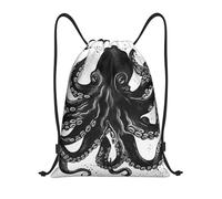 Classic Black Octo Pus Print Borsa Palestra Borse Unisex Stringa Borsa con Cordoncino per Vacanze Uomo All'Aperto 36X42Cm