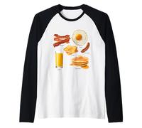 Classic Breakfast Foods Bacon Eggs Pancakes Retro Maglia con Maniche Raglan
