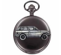 Classic British Car 4x4 2 porte ref196 effetto peltro design su una cassa nera lucida regalo uomo orologio da tasca fob