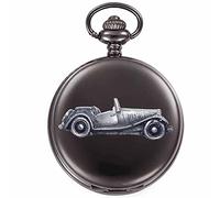 Classic British Car TD ref137 - Orologio da tasca al quarzo da uomo, effetto peltro su una cassa nera lucida