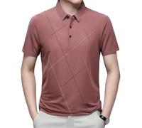 Classic Business Casual Men's Solid Color Polo Shirt Summer Moisture Wicking Golf Tops(Pink,L)