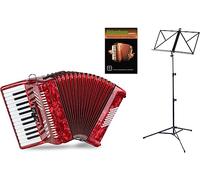 Classic Cantabile 48 Bass Fisarmonica "Secondo V" Set (Fisarmonica 48 bassi con borsa & tracolle incl. leggio & scuola di fisarmonica) Rosso