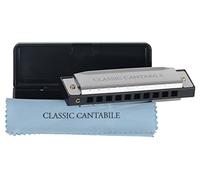 Classic Cantabile AHB-150 ECO Alabama Blues Harmonica C-Dur - Armonica Diatonica 10 Ance in Ottone - Ideale per Principianti - Custodia Acciaio Inossidabile Cromato con Custodia e Panno Cura inclusi.