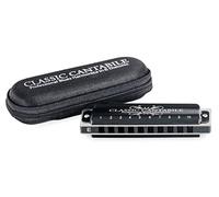Classic Cantabile AHB-650 PRO Alabama Blues Harmonica E-Dur - Armonica Diatonica con 10 Ance in Bronzo Fosforoso - Scocca in Ottone Antiscivolo (nero opaco) - Include Custodia & Panno per la Cura