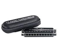 Classic Cantabile AHB-650 PRO Alabama Blues Harmonica G-Dur - Armonica Diatonica con 10 Ance in Bronzo Fosforoso - Custodia in Ottone Antiscivolo (nero opaco) - Include Custodia & Panno per la Cura