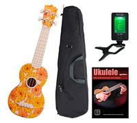 Classic Cantabile BeachBuddy "Beachflower" Sopran Ukulele SET incl. Accordatore e Spartiti (Uke, chitarra Hawaii, plastica, 12 tasti, adatto per esterni e spiaggia, accordatore, scuola)