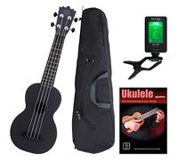 Classic Cantabile BeachBuddy "Blackbird" Sopran Ukulele SET incl. Tuner e Spartiti (Uke, chitarra Hawaii, plastica, 12 tasti, adatto per outdoor & spiaggia, accordatore, scuola)
