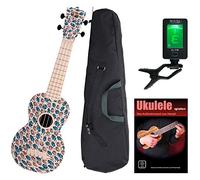 Classic Cantabile BeachBuddy "Sunny Zoo" Ukulele Soprano SET incl. Accordatore e Spartiti (Uke, chitarra Hawaii, plastica, 12 tasti, adatta per esterni e spiaggia, accordatore, scuola)