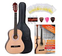 Classic Cantabile Chitarra Classica da Concerto Starter-Set 3/4 incl. Set | Junior-Series, Tavola armonica: abete, Fondo e fasce: tiglio, Manico e ponte: acero, Larghezza capotasto: 44 mm, 3 plettri
