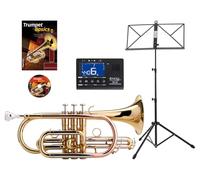 Classic Cantabile CR-400L Set Cornetta Bb (ottone, pistoni acciaio inox, coulisse in alpacca, in custodia, bocchino, leggio, accordatore/metronomo/, scuola) oro