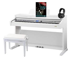 Classic Cantabile DP-A 410 WH E-Piano Set: 88 tasti, meccanica a martello, uscita cuffie, USB, accompagnamento automatico, pedali, include panchetta, cuffie, spartiti e sgabello, bianco lucido.