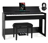 Classic Cantabile DP-S1 SM E-Piano Set - 88 tasti pesati con meccanica a martello, 10 suoni, design Slimline. Include panca, cuffie e scuola. Colore nero opaco.