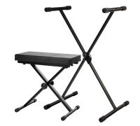 Classic Cantabile Supporto Tastiera e Panchetta Tastiera ECO Deluxe Set - Supporto Tastiera Regolabile in Altezza 5 Posizioni - Panchetta Comoda per E-Piano, Tastiera e Stagepiano - Nero