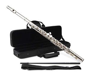 Classic Cantabile FL-100 Flauto Traverso, ottimo per principianti, nichelato, chiavi chiuse, meccanica E, Sol anticipato, accordatura in Do, custodia e accessori inclusi, argento.