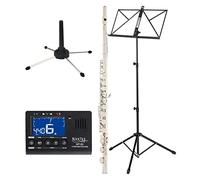Classic Cantabile FL-100 Flauto Traverso Starter-Set: ottimo per principianti, nichelato, con leggio, accordatore/metronomo, supporto, custodia e accessori. Colore argento.