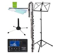 Classic Cantabile FL-100J Flauto Traverso Starter-Set: ottimo per principianti, include testa dritta e curva, leggio, accordatore/metronomo, supporti, custodia e accessori. Argento.