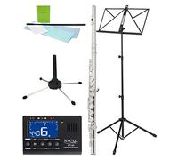 Classic Cantabile FL-200 Flauto Traverso Set in Argento Nichelato, chiavi chiuse, meccanica scorrevole, sol spostato. Include custodia, metronomo/accordatore, leggio e supporto flauto.